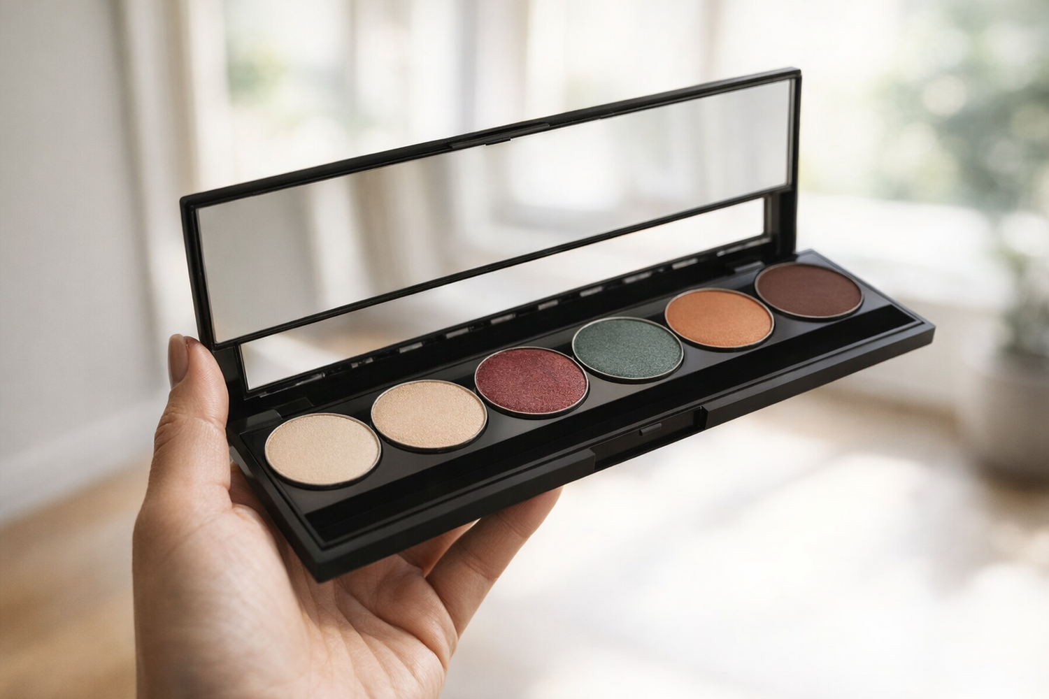 Pre-filled palette with makeup brush