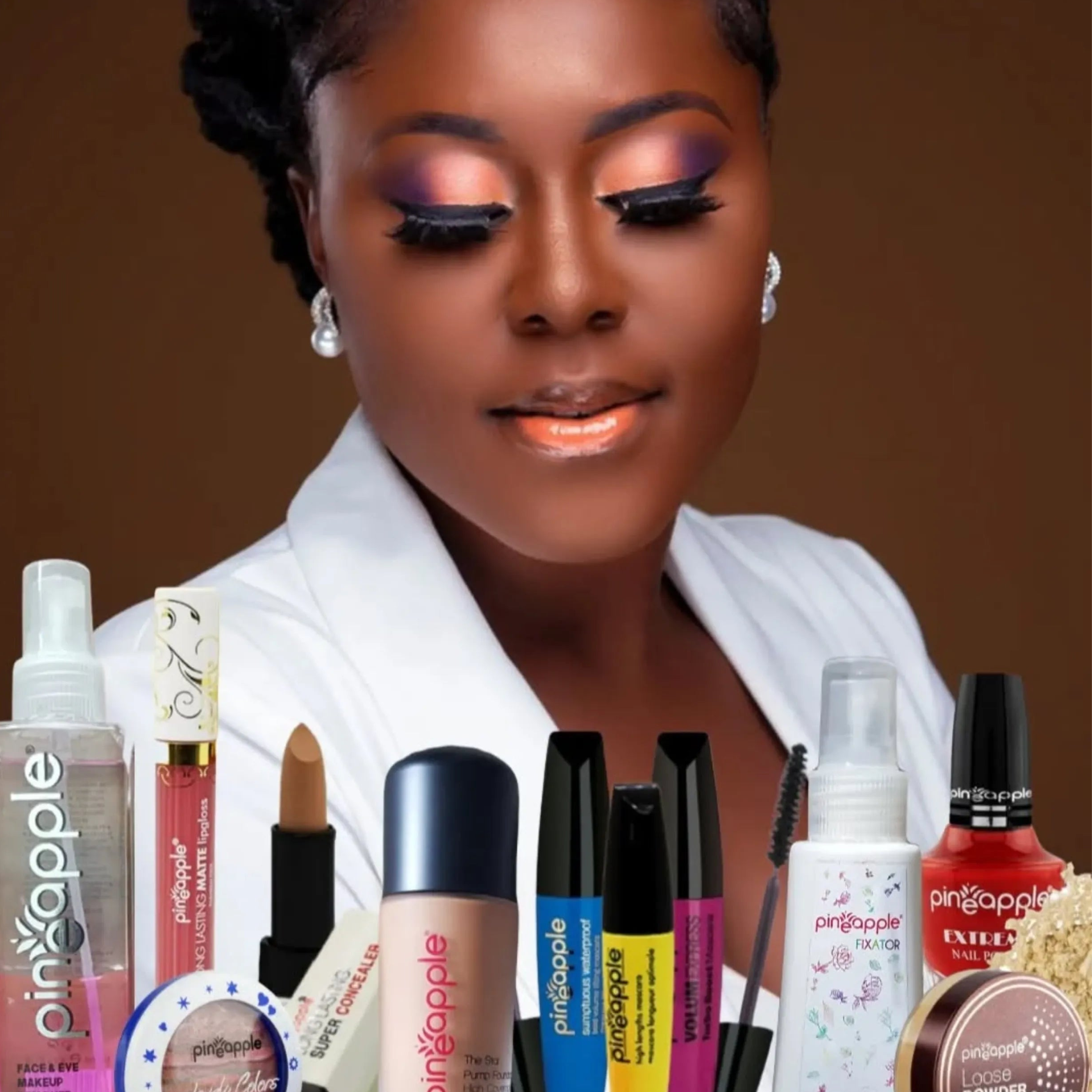 Woman looking at makeup product lineup